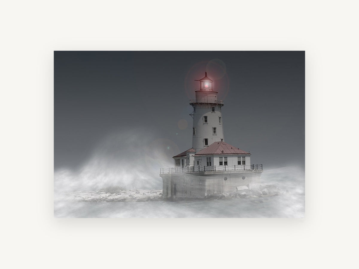 Lighthouse in the Mist, coastal canvas wall art print, front view