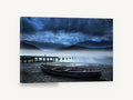 Misty Lake Rowboat, stormy misty lake boat photograph, coastal canvas wall art print ready to hang
