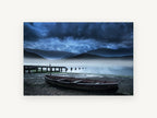 Misty Lake Rowboat, coastal canvas wall art print, front view