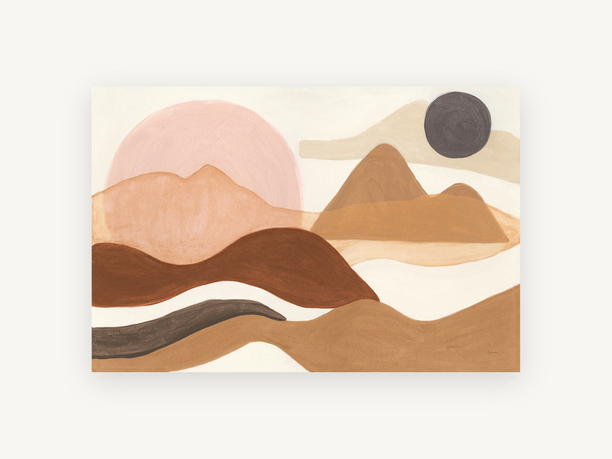 Terracotta Dunes Sun, boho abstract desert landscape art, landscape canvas wall art print, front view