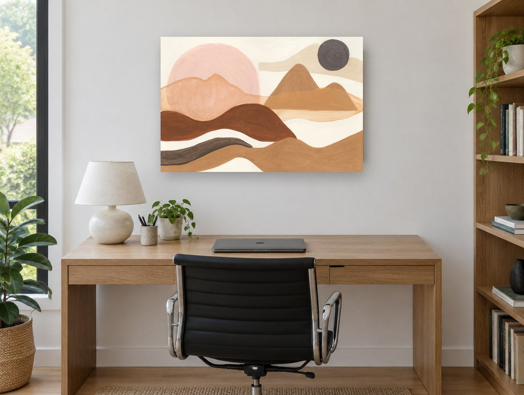 Terracotta Dunes Sun landscape canvas print on the wall of a study