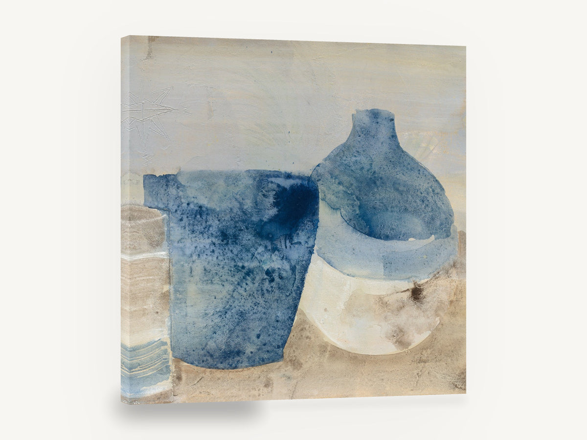 Indigo Jug and Pot, blue jug and pot watercolour kitchen, kitchen canvas wall art print ready to hang