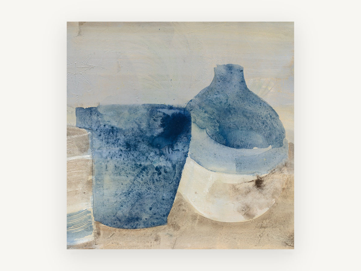 Indigo Jug and Pot, kitchen canvas wall art print, front view