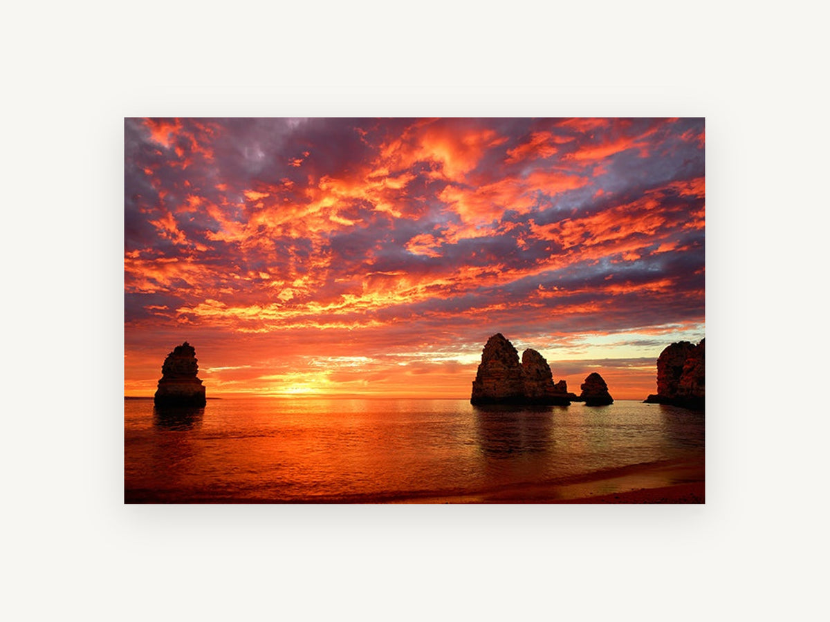 Ember Sky Sea Stacks, coastal canvas wall art print, front view