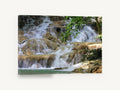 Silken Cascade Steps, tiered waterfall over mossy rocks photograph, landscape canvas wall art print ready to hang