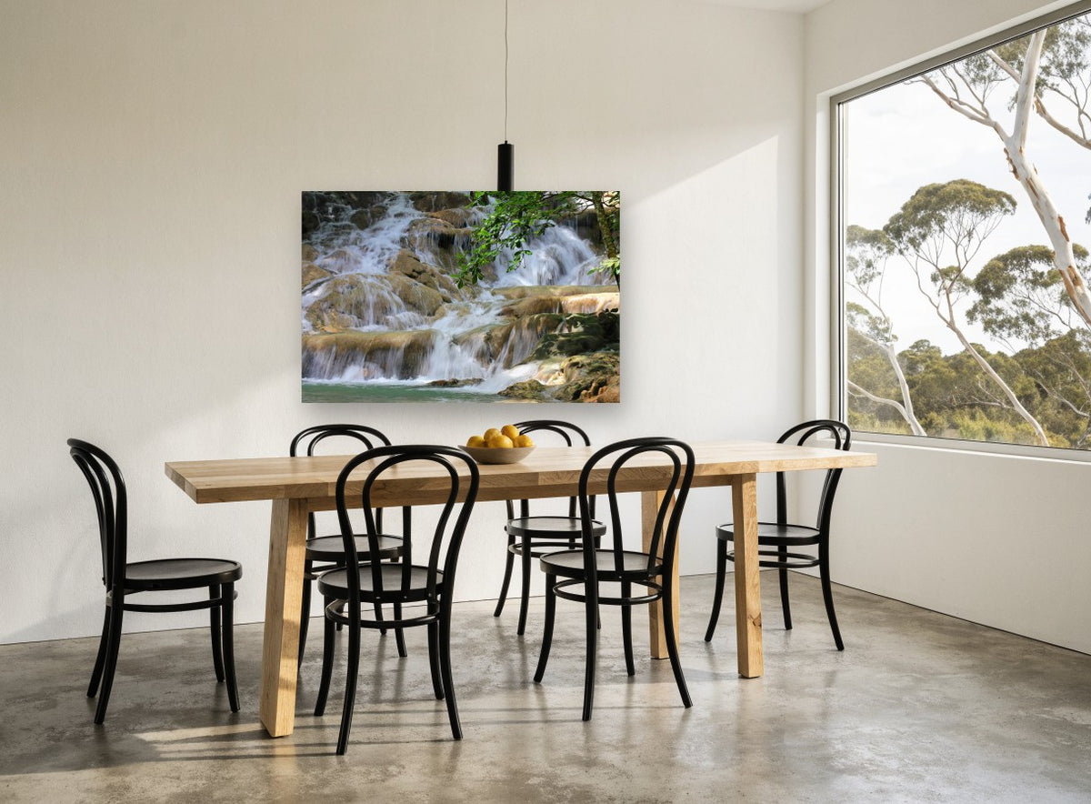Silken Cascade Steps landscape canvas print on the wall of a dining room