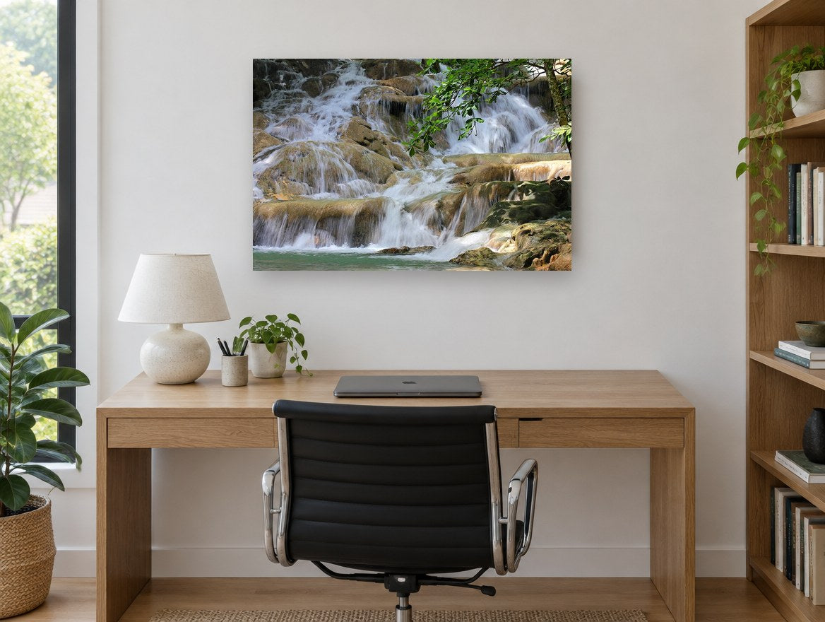 Silken Cascade Steps landscape canvas print on the wall of a study