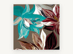 Teal and Burgundy Satin Blooms, floral canvas wall art print, front view