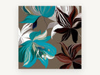 Teal and Burgundy Blooms, floral canvas wall art print, front view