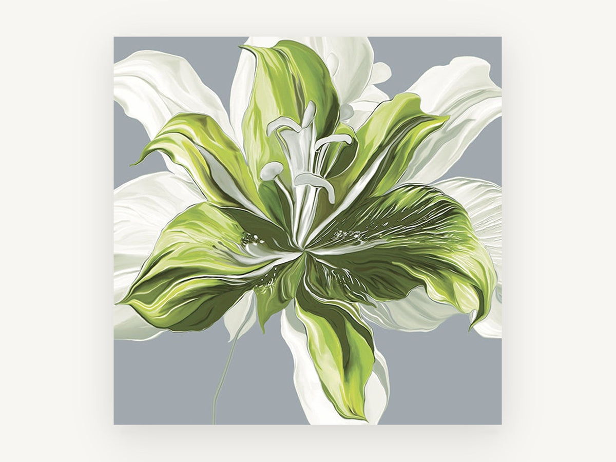 Green Lily Bloom, floral canvas wall art print, front view