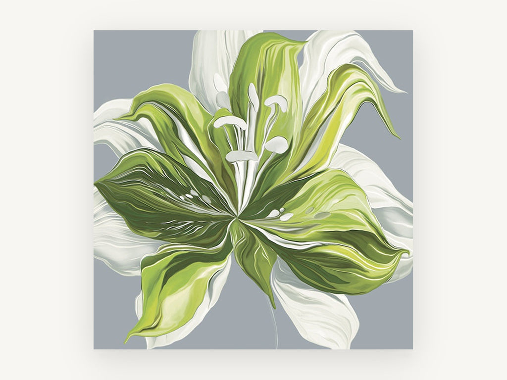 Green Lily Bloom, floral canvas wall art print, front view
