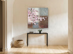 Blossom on Damask Blocks floral canvas print on the wall of a hallway