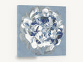 Blue Hydrangea Swirl, blue and white hydrangea floral illustration, floral canvas wall art print ready to hang