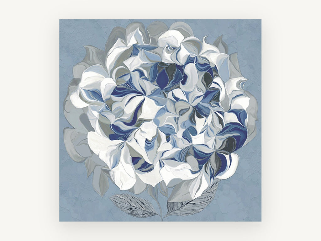 Blue Hydrangea Swirl, floral canvas wall art print, front view