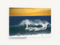 Windsurfer Against Amber Sky, windsurfer riding wave orange sky photograph, coastal canvas wall art print ready to hang