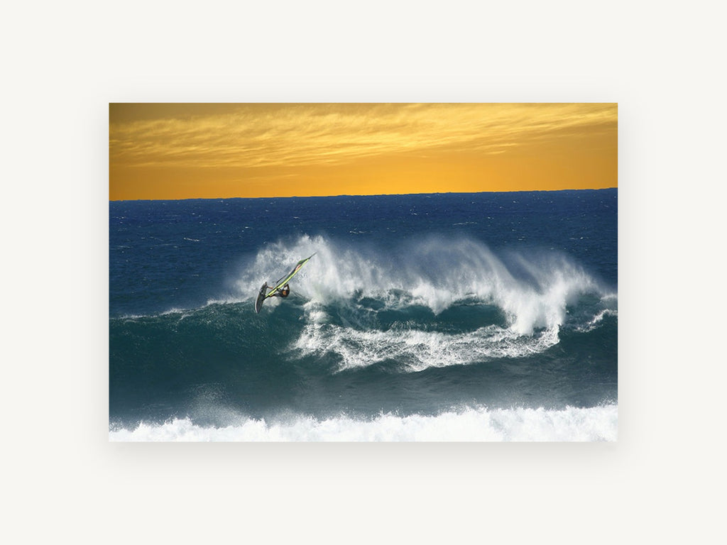 Windsurfer Against Amber Sky, coastal canvas wall art print, front view