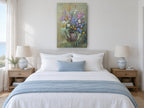 Wildflowers in Clay Pot floral canvas print on the wall of a coastal bedroom