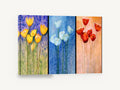 Three Panel Tulip Trio, yellow white red tulips watercolour triptych, floral canvas wall art print ready to hang