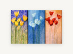 Three Panel Tulip Trio, floral canvas wall art print, front view