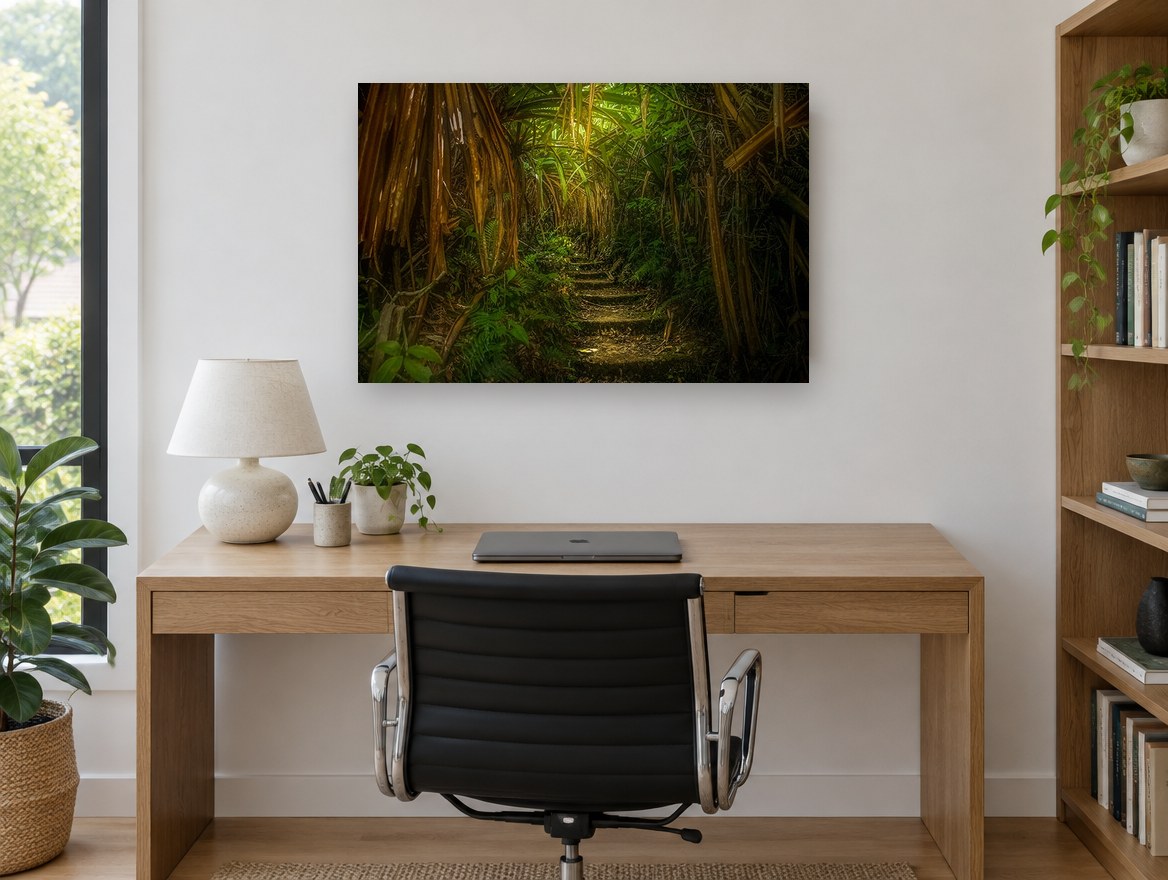 Lantern Jungle Steps landscape canvas print on the wall of a study
