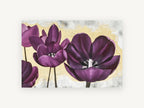 Plum Tulips on Gold, floral canvas wall art print, front view