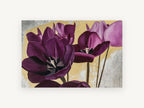 Plum Tulips on Gold, floral canvas wall art print, front view