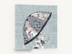 Floral Umbrella Silhouette, floral umbrella figure illustration grey, floral canvas wall art print ready to hang