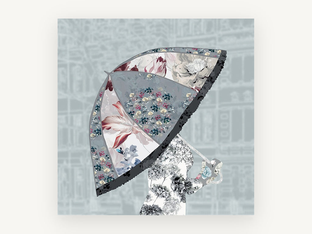 Floral Umbrella Silhouette, floral canvas wall art print, front view