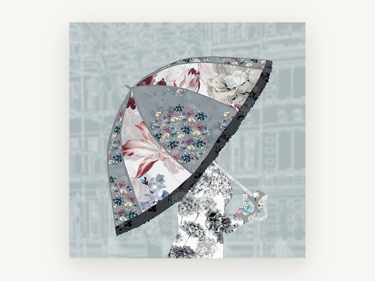 Floral Umbrella Silhouette, floral canvas wall art print, front view