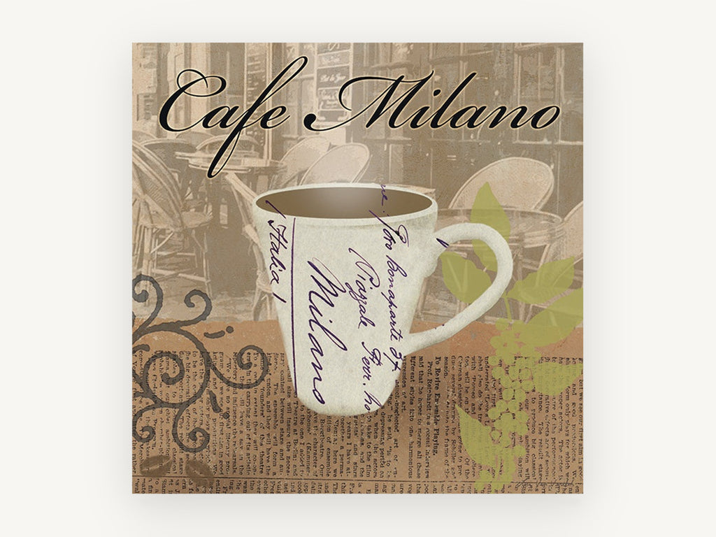 Milano Coffee Cup Collage, floral canvas wall art print, front view