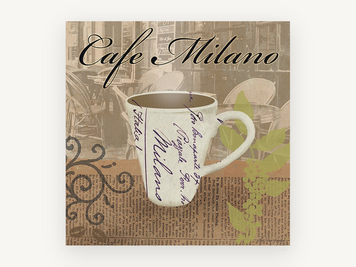 Milano Coffee Cup Collage, floral canvas wall art print, front view