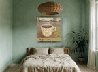 Vienna Roast Coffee Cup floral canvas print on the wall of a bedroom