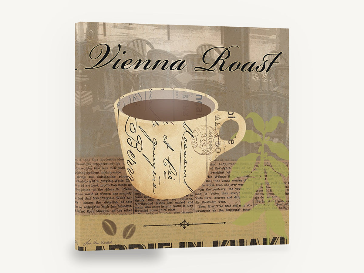 Vienna Roast Coffee Cup, vienna roast coffee cup vintage collage, floral canvas wall art print ready to hang