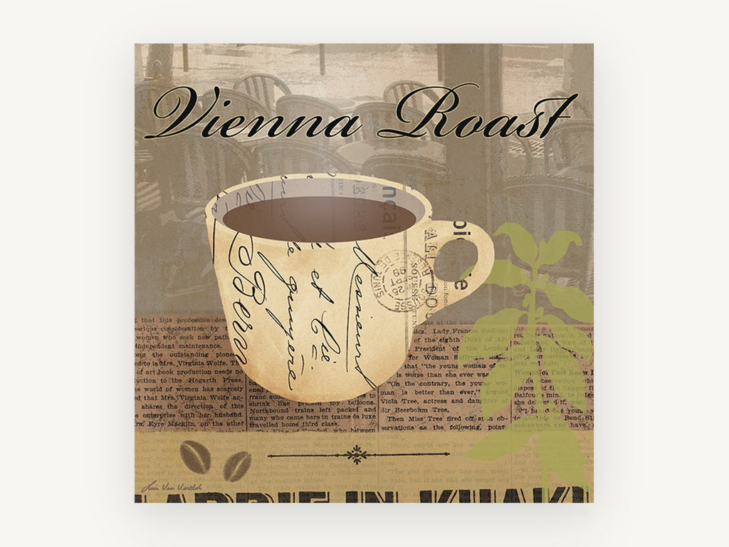 Vienna Roast Coffee Cup, floral canvas wall art print, front view