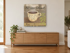Vienna Roast Coffee Cup floral canvas print on the wall of a living room above a sideboard