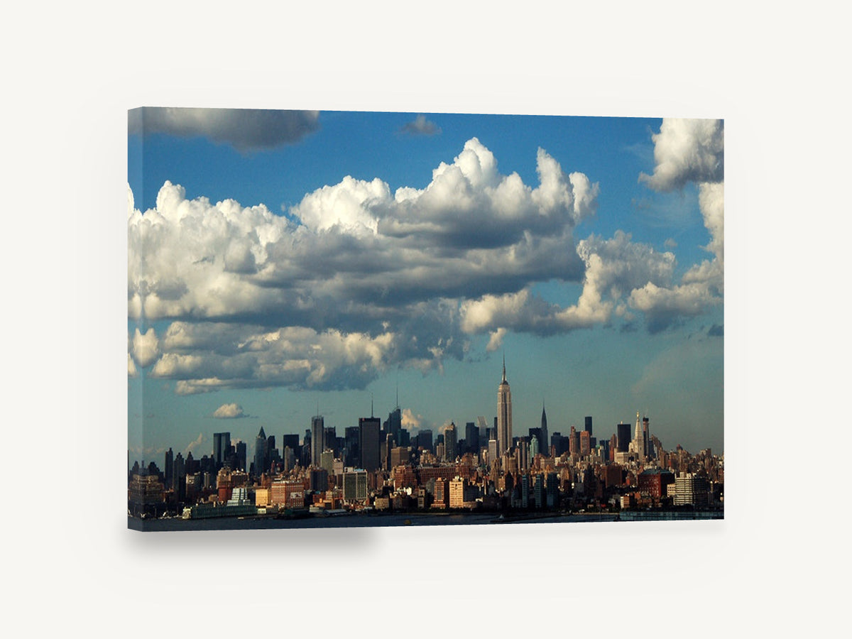 Manhattan Under Cumulus, new york skyline under big clouds, city canvas wall art print ready to hang