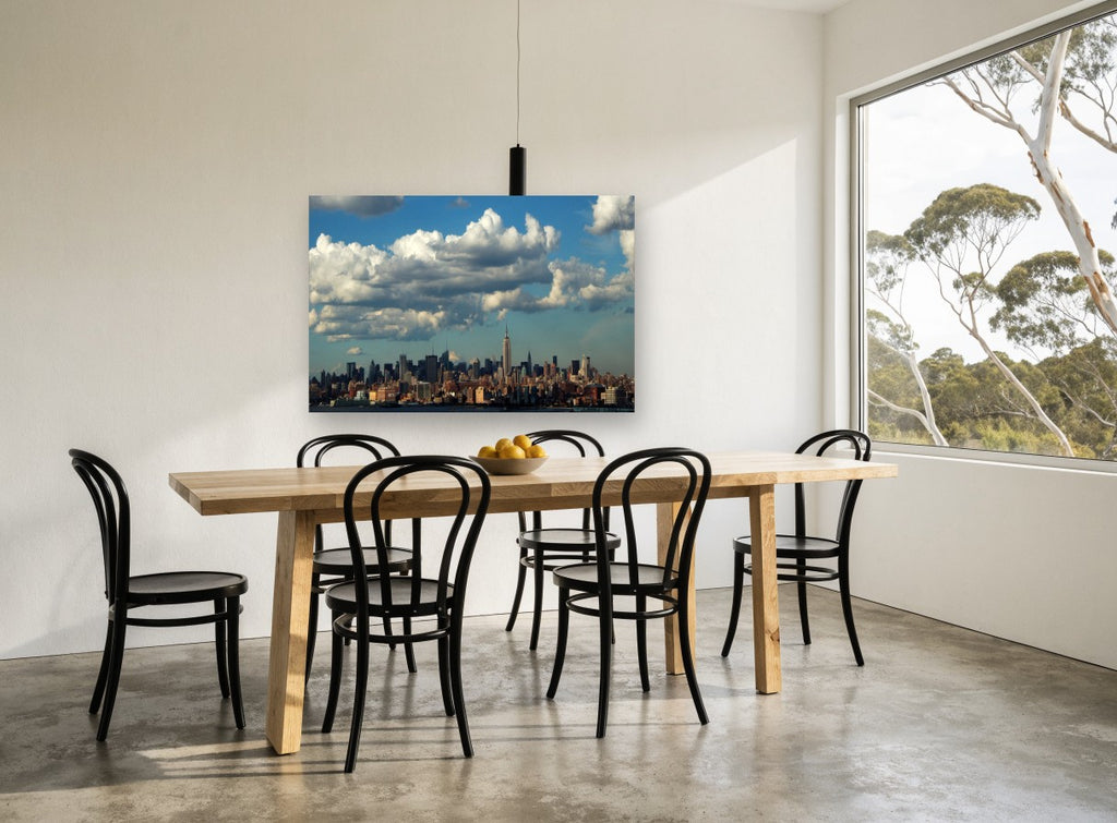 Manhattan Under Cumulus city canvas print on the wall of a dining room