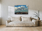 Manhattan Under Cumulus city canvas print on the wall of a living room