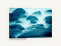 Blue Mist Boulders, misty blue rocks seascape photograph, coastal canvas wall art print ready to hang