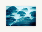 Blue Mist Boulders, coastal canvas wall art print, front view