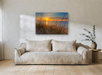 Dune Grass Sunrise coastal canvas print on the wall of a living room