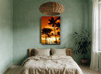 Golden Palm Horizon coastal canvas print on the wall of a bedroom