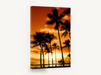 Golden Palm Horizon, tropical palm sunset photograph, coastal canvas wall art print ready to hang