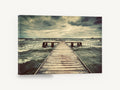 Storm Over the Jetty, old wooden jetty stormy sea photograph, coastal canvas wall art print ready to hang