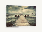 Storm Over the Jetty, old wooden jetty stormy sea photograph, coastal canvas wall art print ready to hang