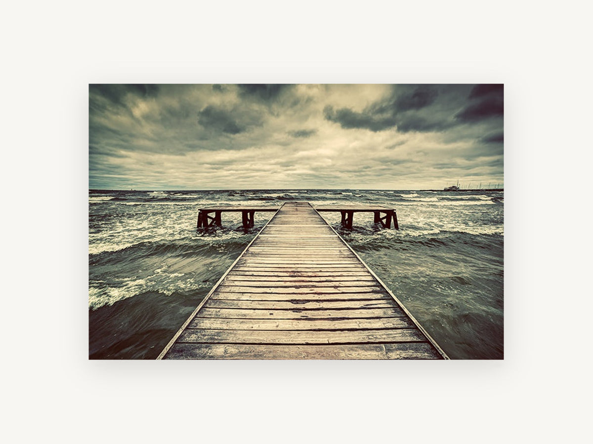 Storm Over the Jetty, coastal canvas wall art print, front view