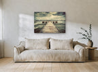 Storm Over the Jetty coastal canvas print on the wall of a living room