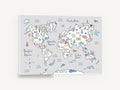 Little Explorer World Map, pastel illustrated kids world map, kids canvas wall art print ready to hang
