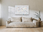 Little Explorer World Map kids canvas print on the wall of a living room