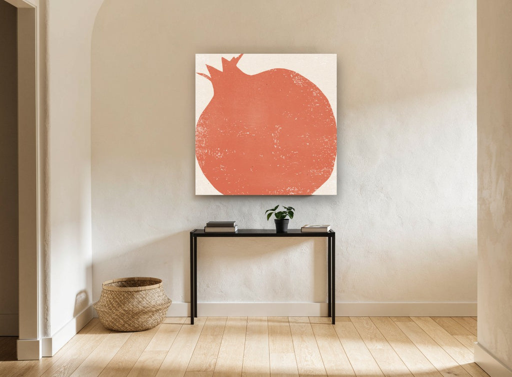 Terracotta Pomegranate Block kitchen canvas print on the wall of a hallway